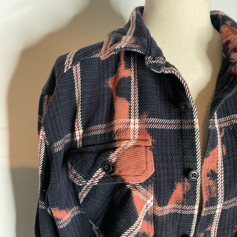 Pacific Trail Navy and Rust Plaid Button-Down Shirt Jacket